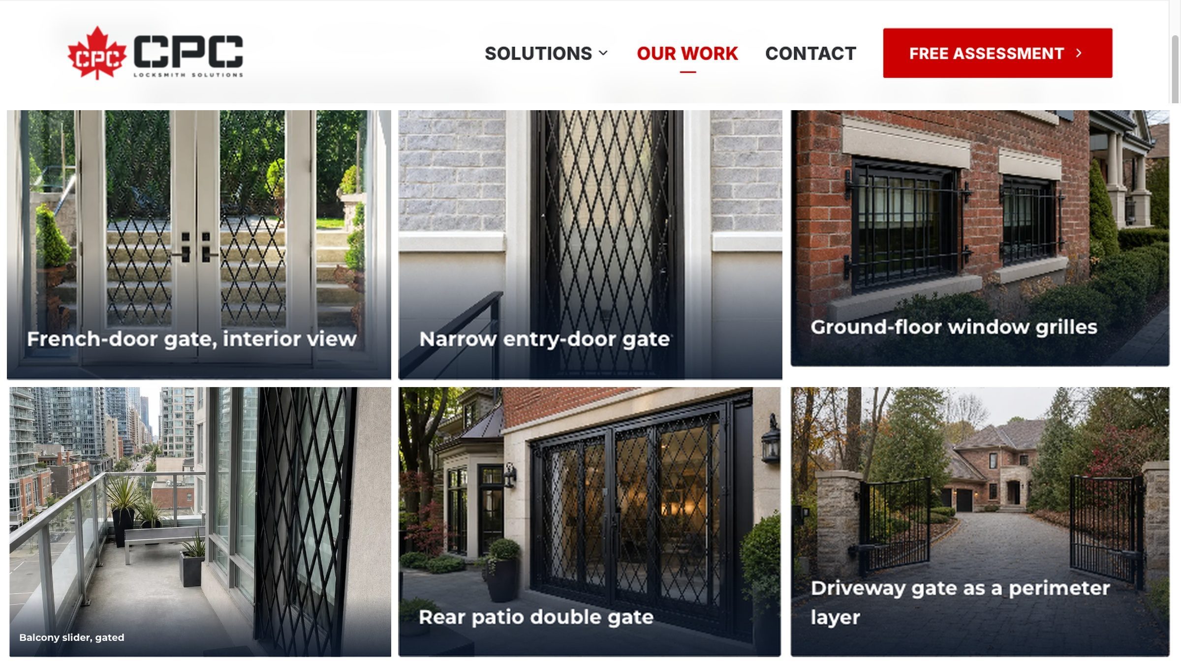 The Our Work page itself — captioned plainly, tile by tile.