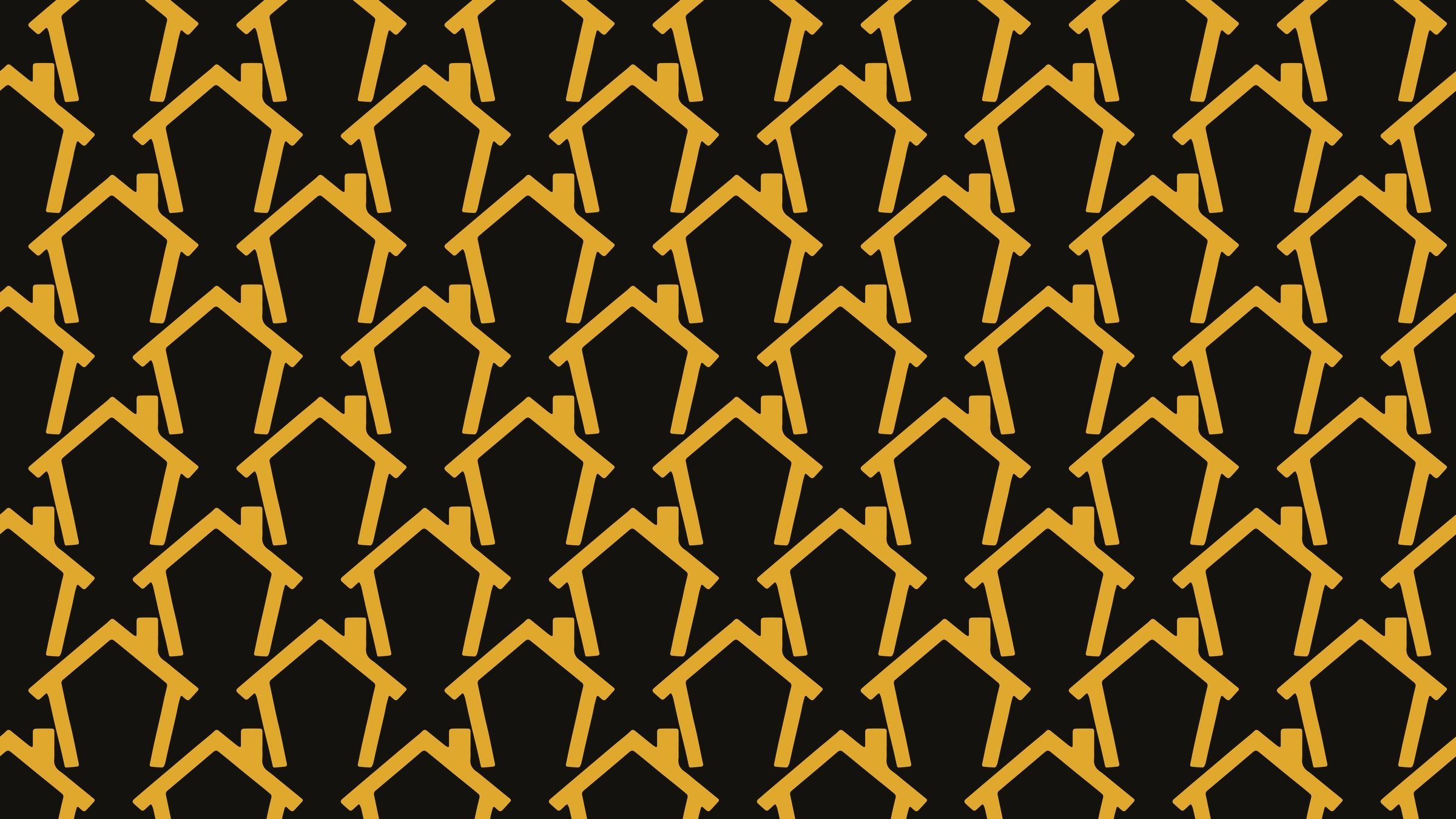 The house glyph tiled into a repeat — gold on ink, each row offset like brick coursing so the rooflines interlock.